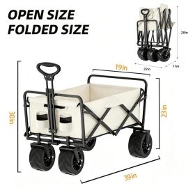Foldable Multifunctional Camp Trailer Large Capacity Outdoor Camping Beach Trolley Available In Black And Beige (Option: Beige)
